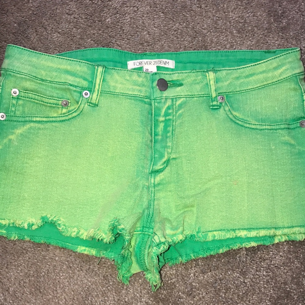 Green denim shorts